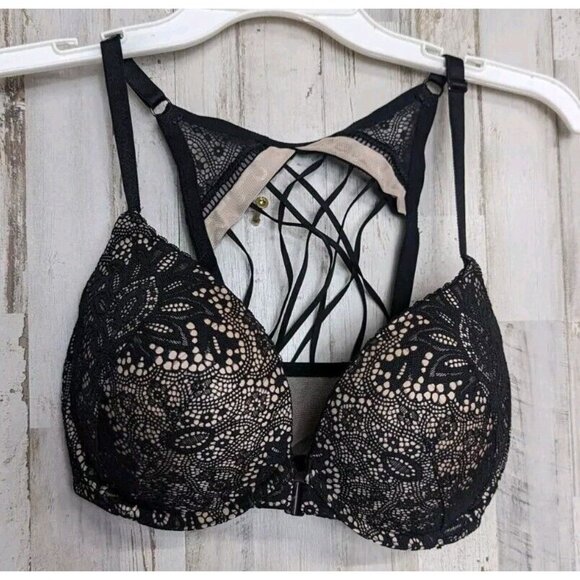 Victoria's Secret Very Sexy Push Up Bra 32DDD Black Corset Lace Front Cl… - Picture 1 of 11